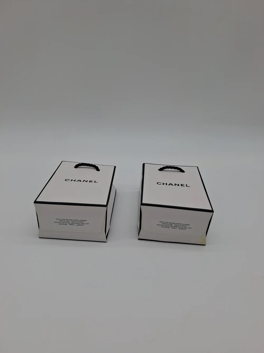 CHANEL Mini Shopping Gift Bags Pair White Black Boutique Packaging Set of 2